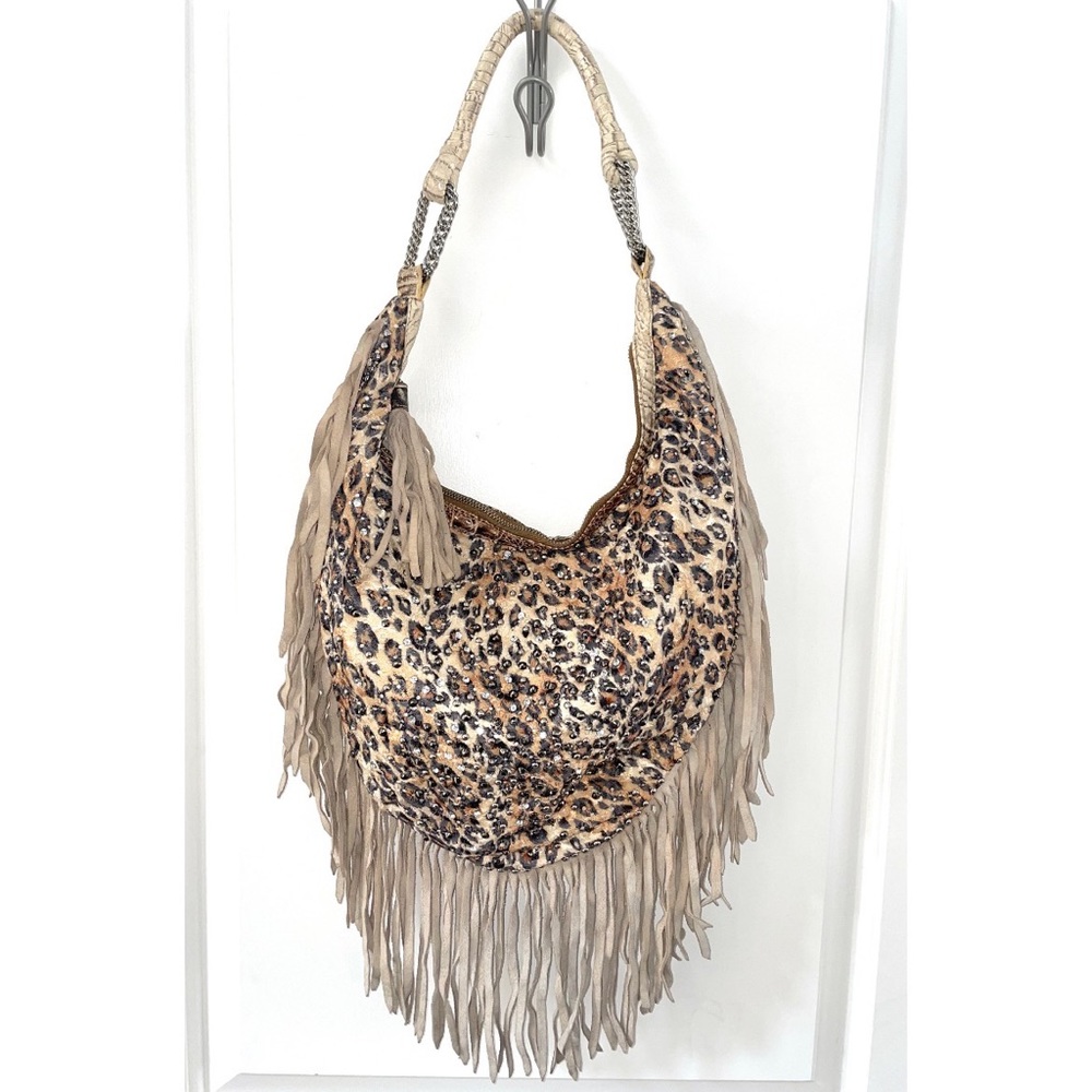Leopard rhinestone fringe bag